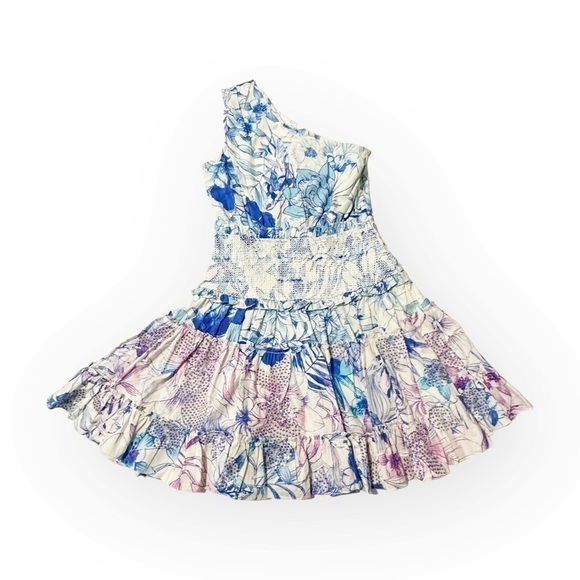 NWT Rococo Sand Amaya One Shoulder Floral Print Mini Dress, Size S, Color Blue - Picture 2 of 16
